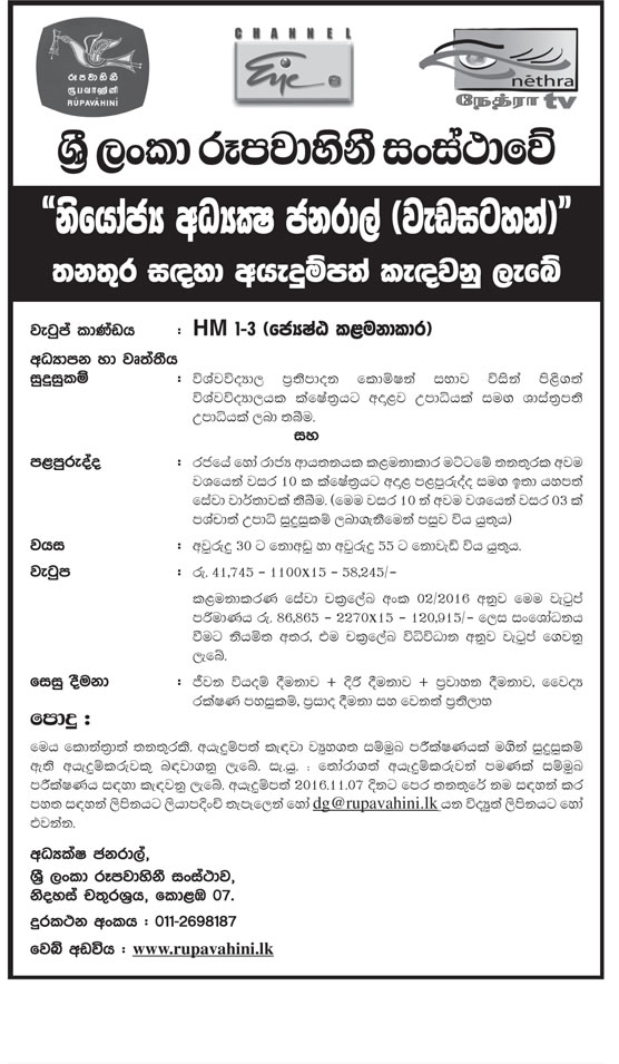 Deputy Director General (Programmes) - Sri Lanka Rupavahini Corporation	